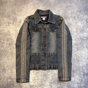 Y2K Canyon River Blues Womens Blue Denim Jacket Side Stripe Button Up Size S 3-5